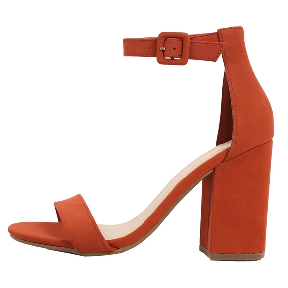 Rust Faux Nubuck Leather Open Toe Ankle Strap Heel - Picture 2 of 6